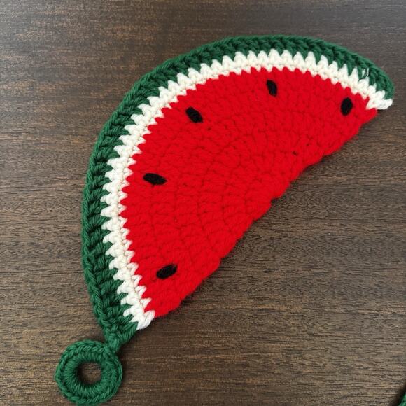 Vintage 3 Handmade Watermelon Crocheted Knit Hot Pad Potholder Trivet Farmhouse - Picture 6 of 12